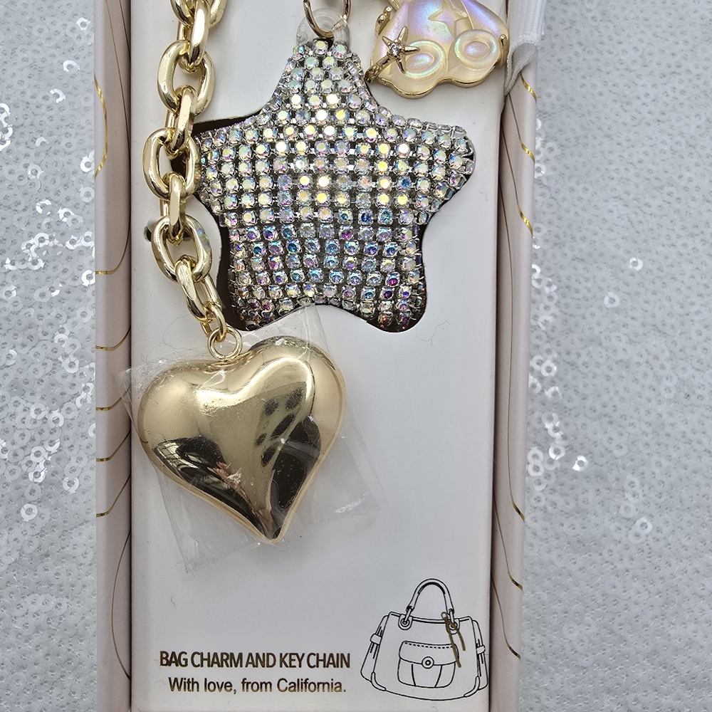 Bag Charm Iridescent Hearts Star Teddy Bear Flowers by Eye Candy Los Angeles - Picture 6 of 9